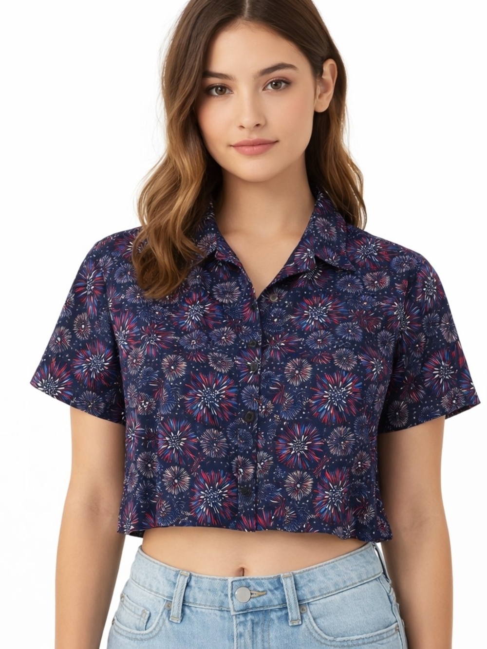 Academy Sports Right Stuff Fireworks Print Button Down Shirt Womens Large